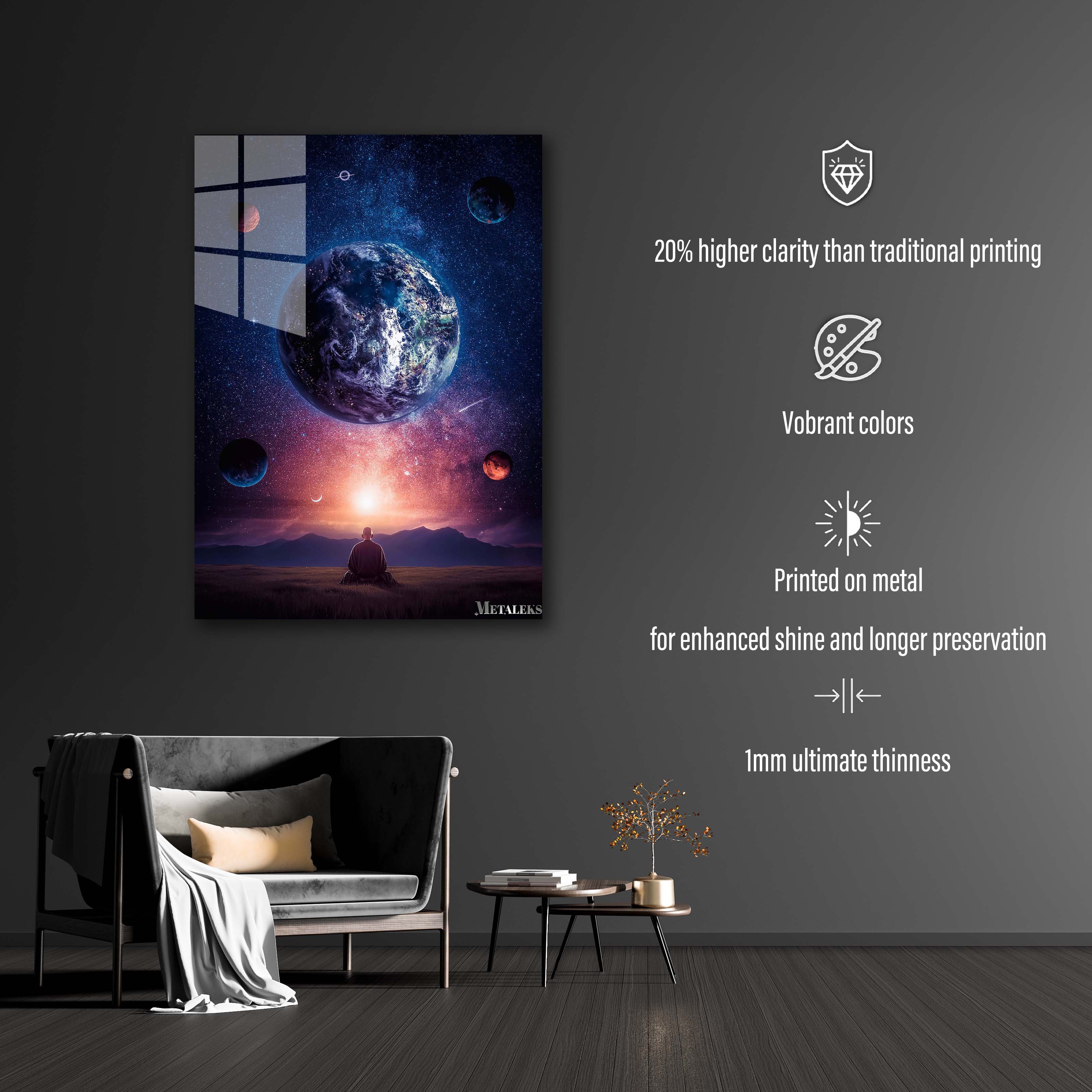 Buddhist monk meditating with the energy of the planets