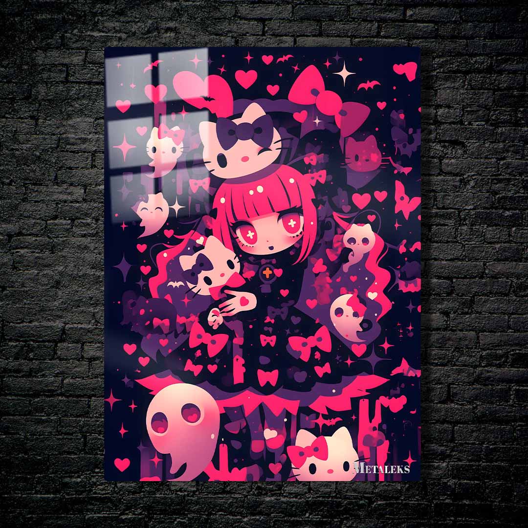 Creepy Cute Hello Kitty - Gothic Pink Hearts and Ghosts