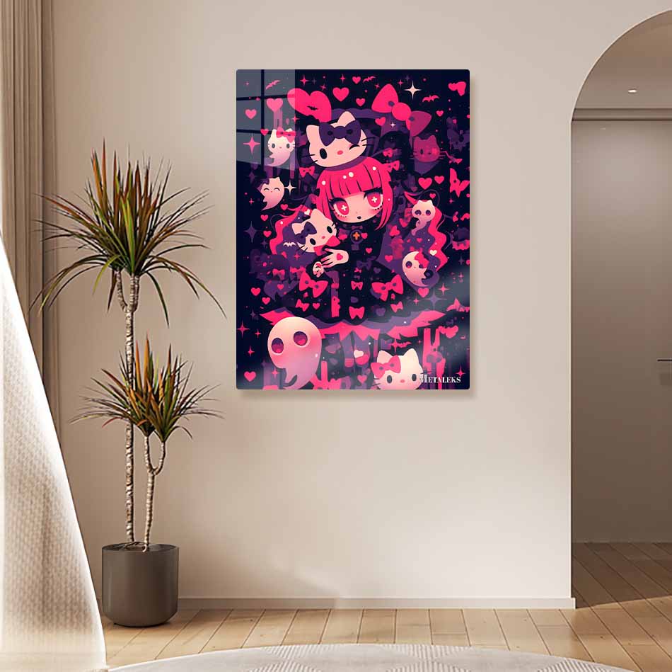 Creepy Cute Hello Kitty - Gothic Pink Hearts and Ghosts