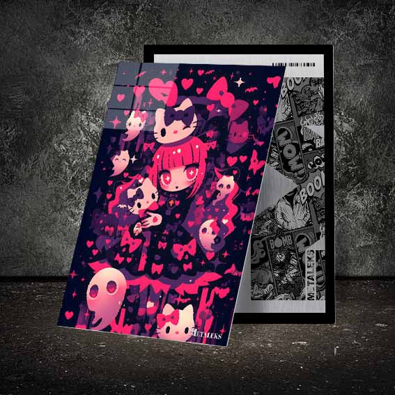 Creepy Cute Hello Kitty - Gothic Pink Hearts and Ghosts