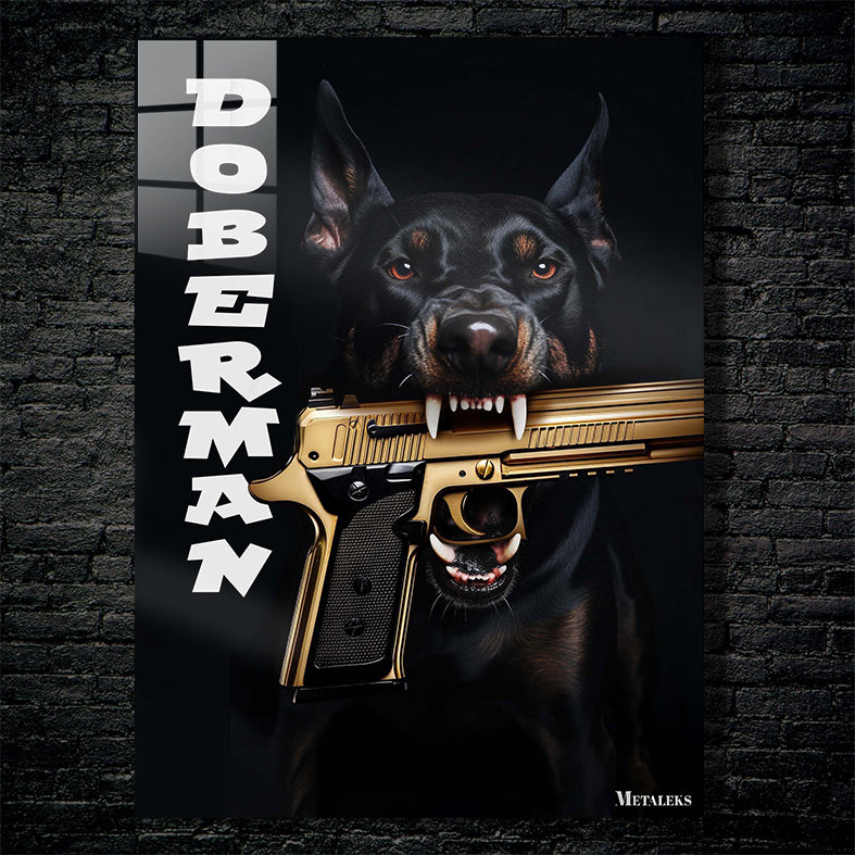 Dog with gold gun
