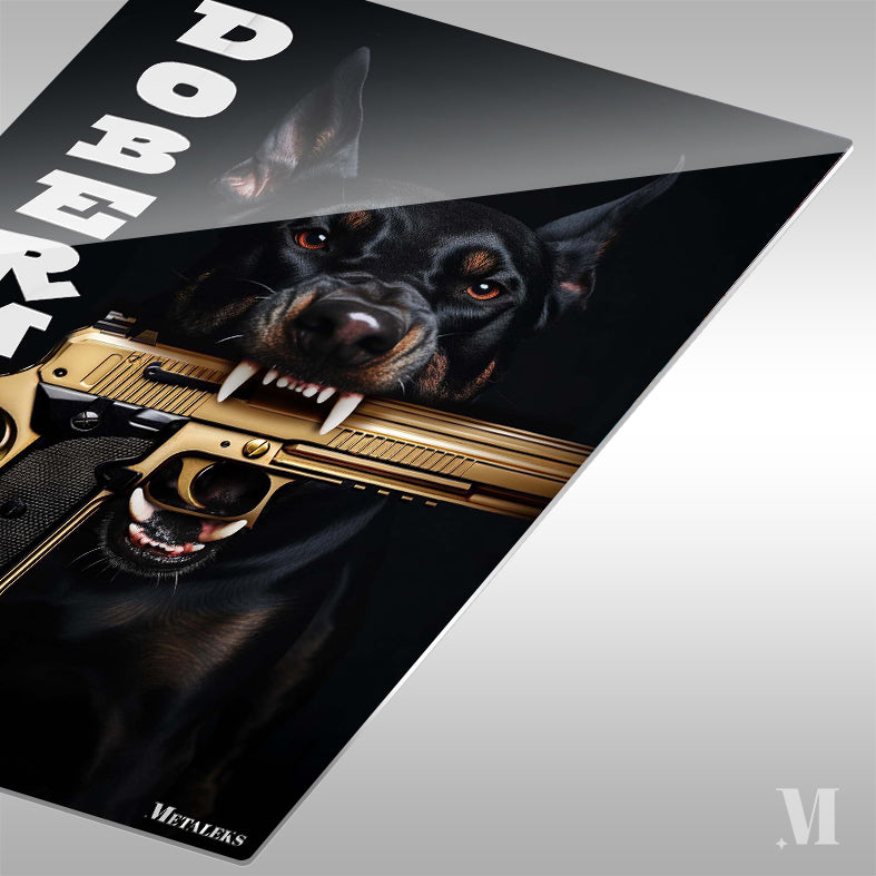 Dog with gold gun