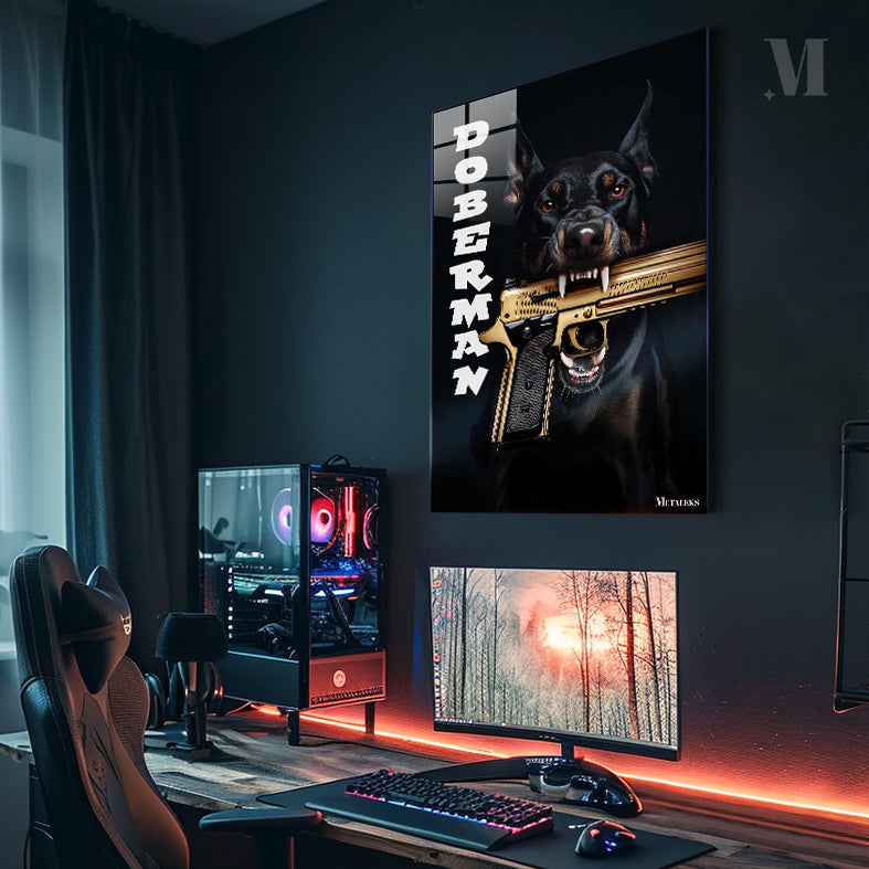 Dog with gold gun