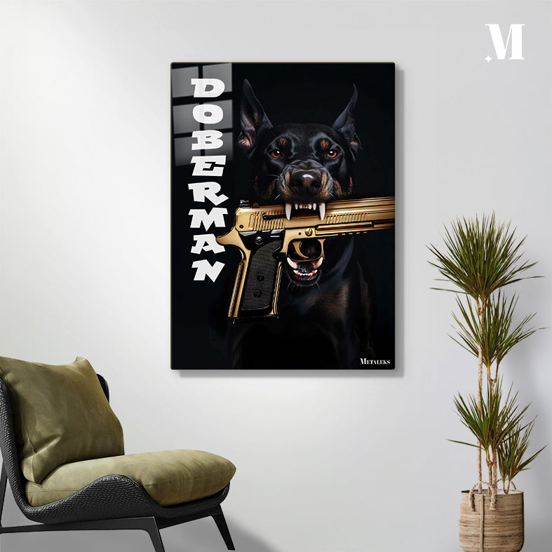 Dog with gold gun