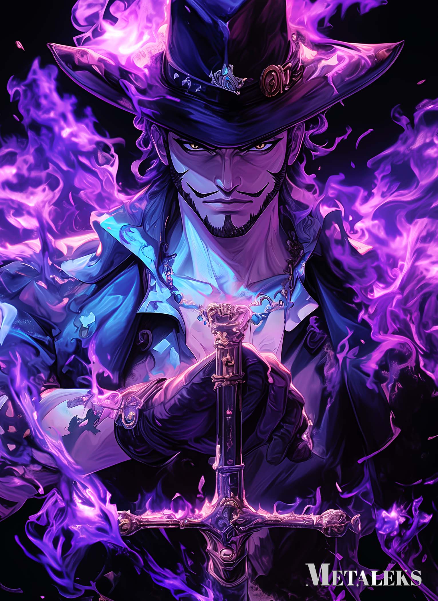 Dracule Mihawk Purpel Flame | Anime One Piece