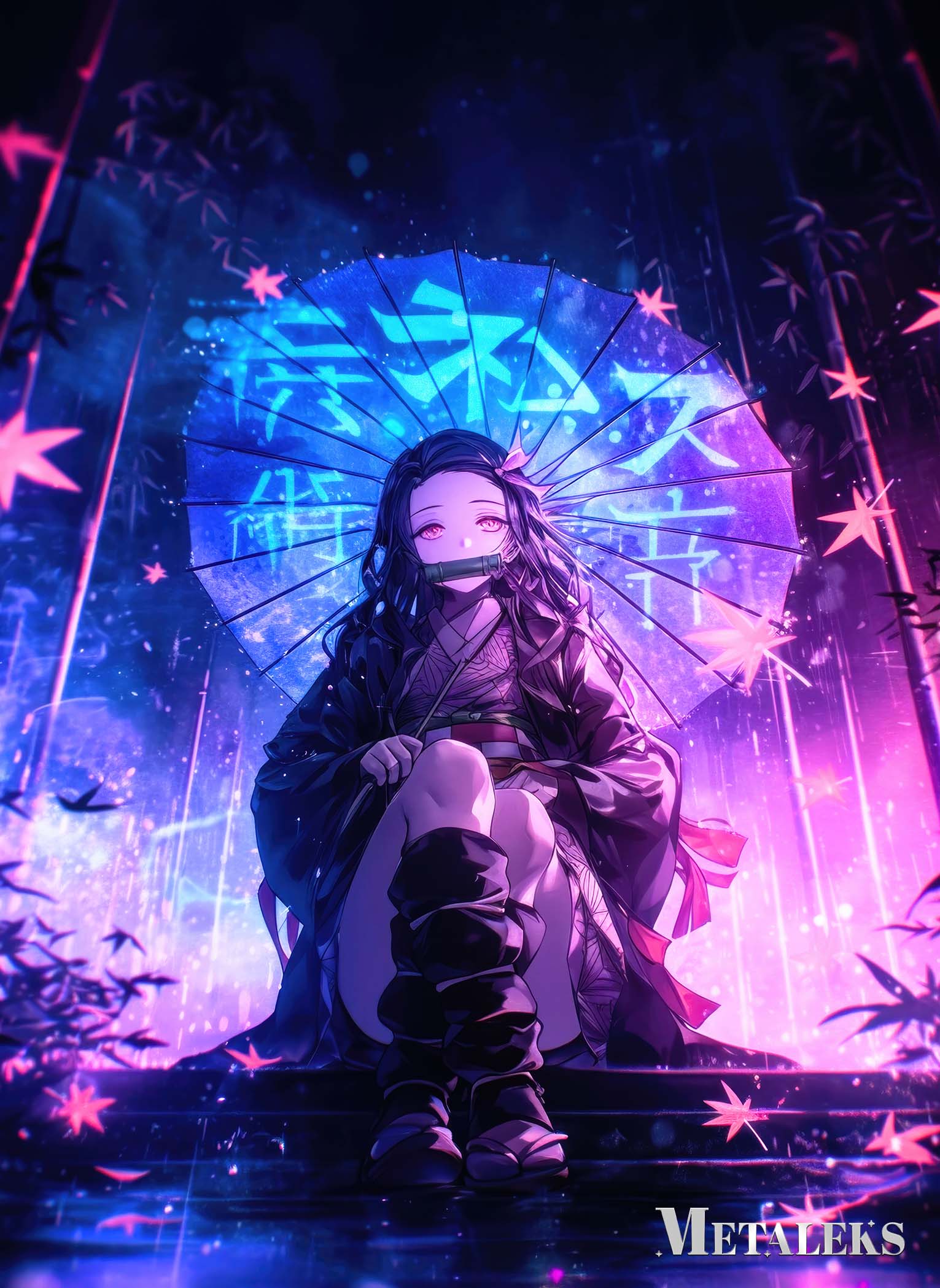 Nezuko Cinematic Rain Wallpaper