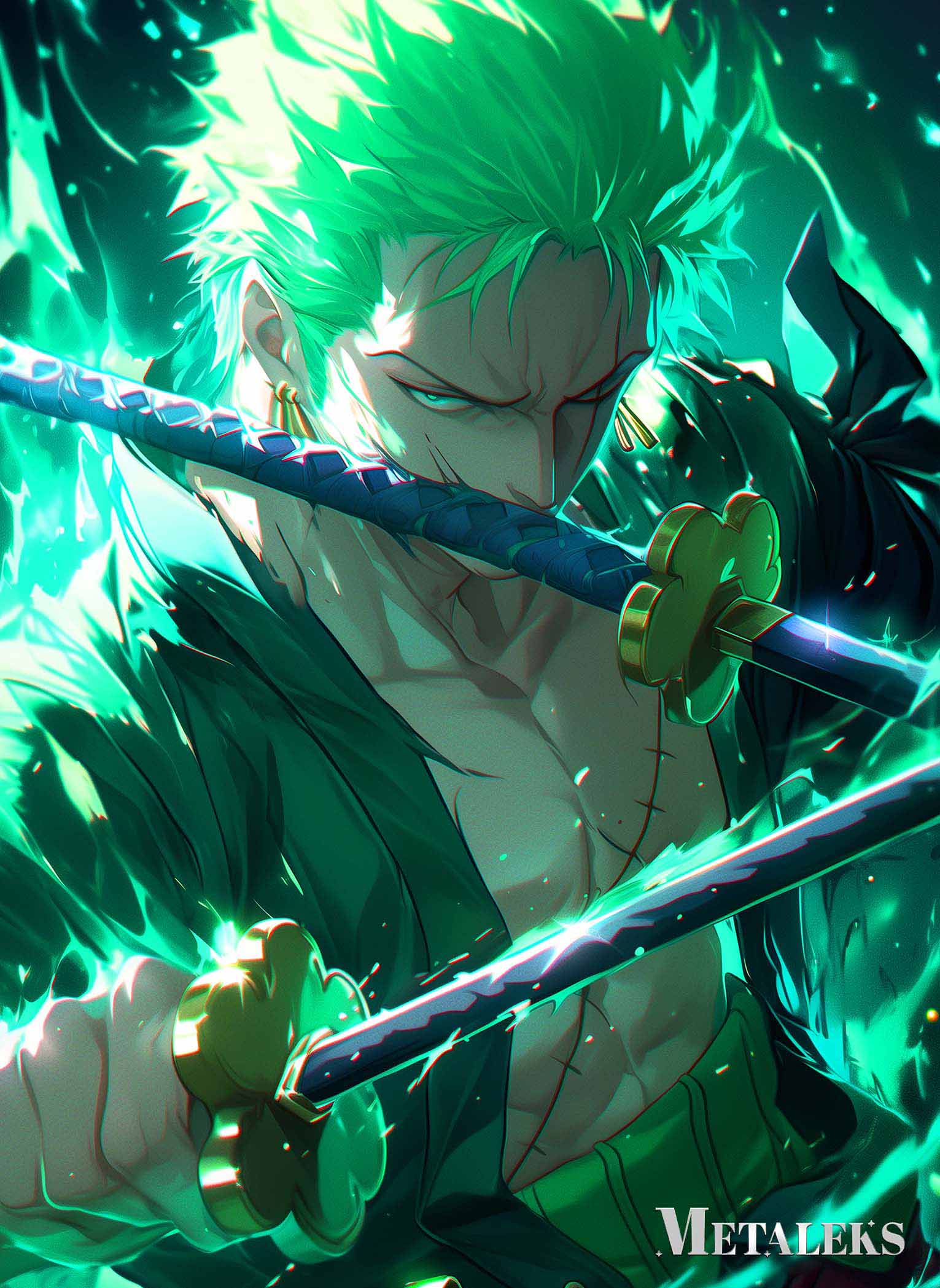 D039 - ZORO GREEN NEON AURA