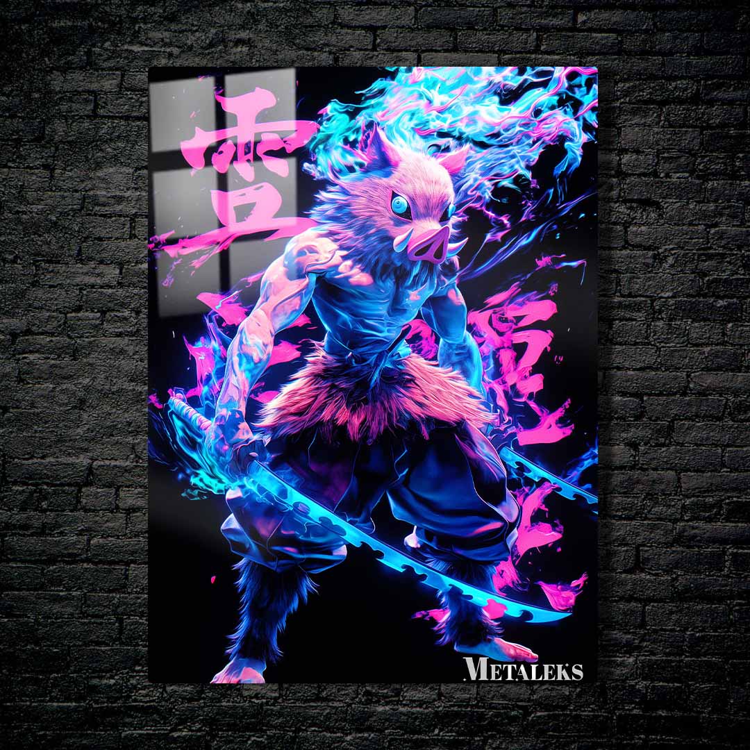 GE0223 Hasibira Inosuke Neon Art   Demon Slayer