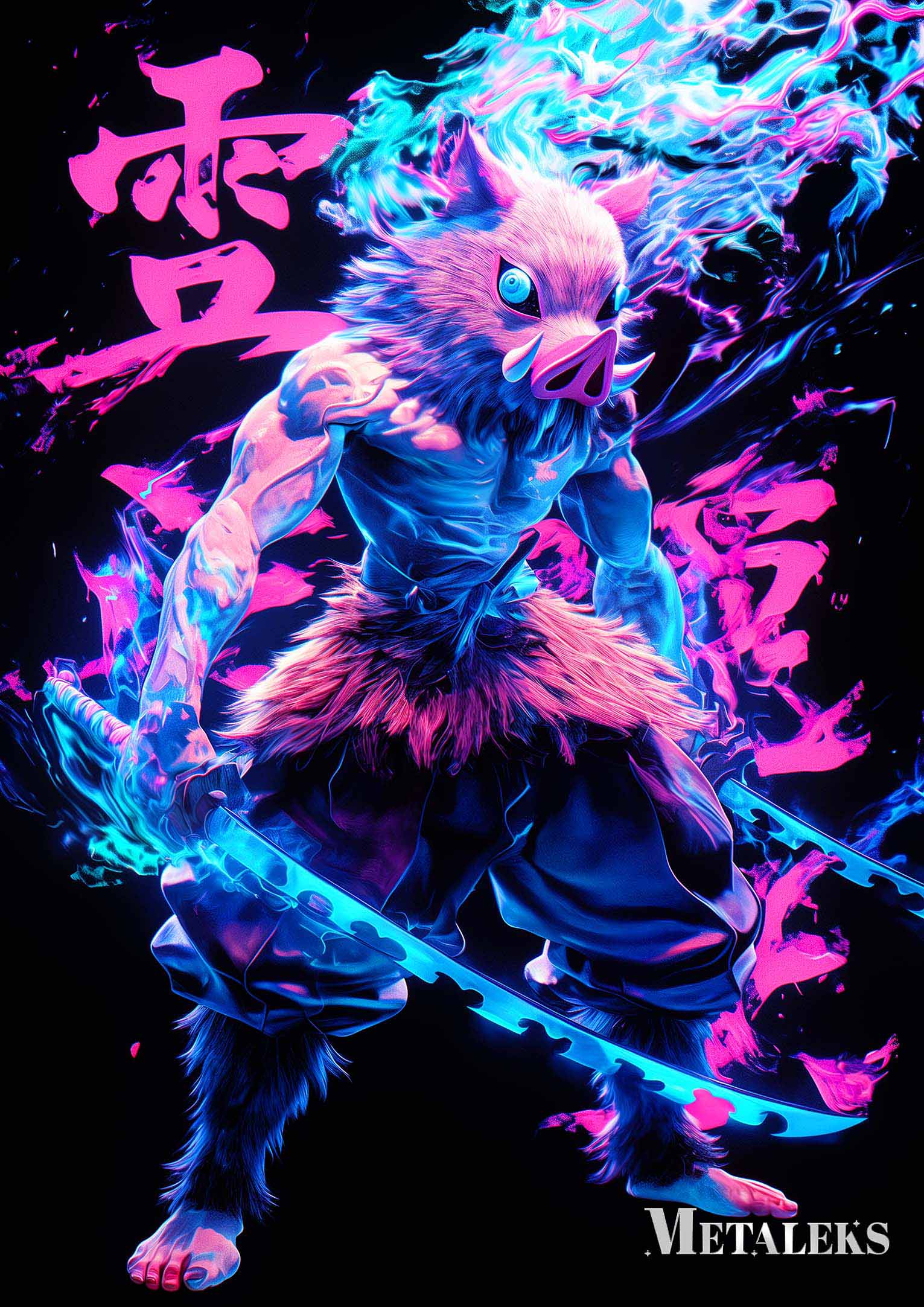 GE0223 Hasibira Inosuke Neon Art   Demon Slayer