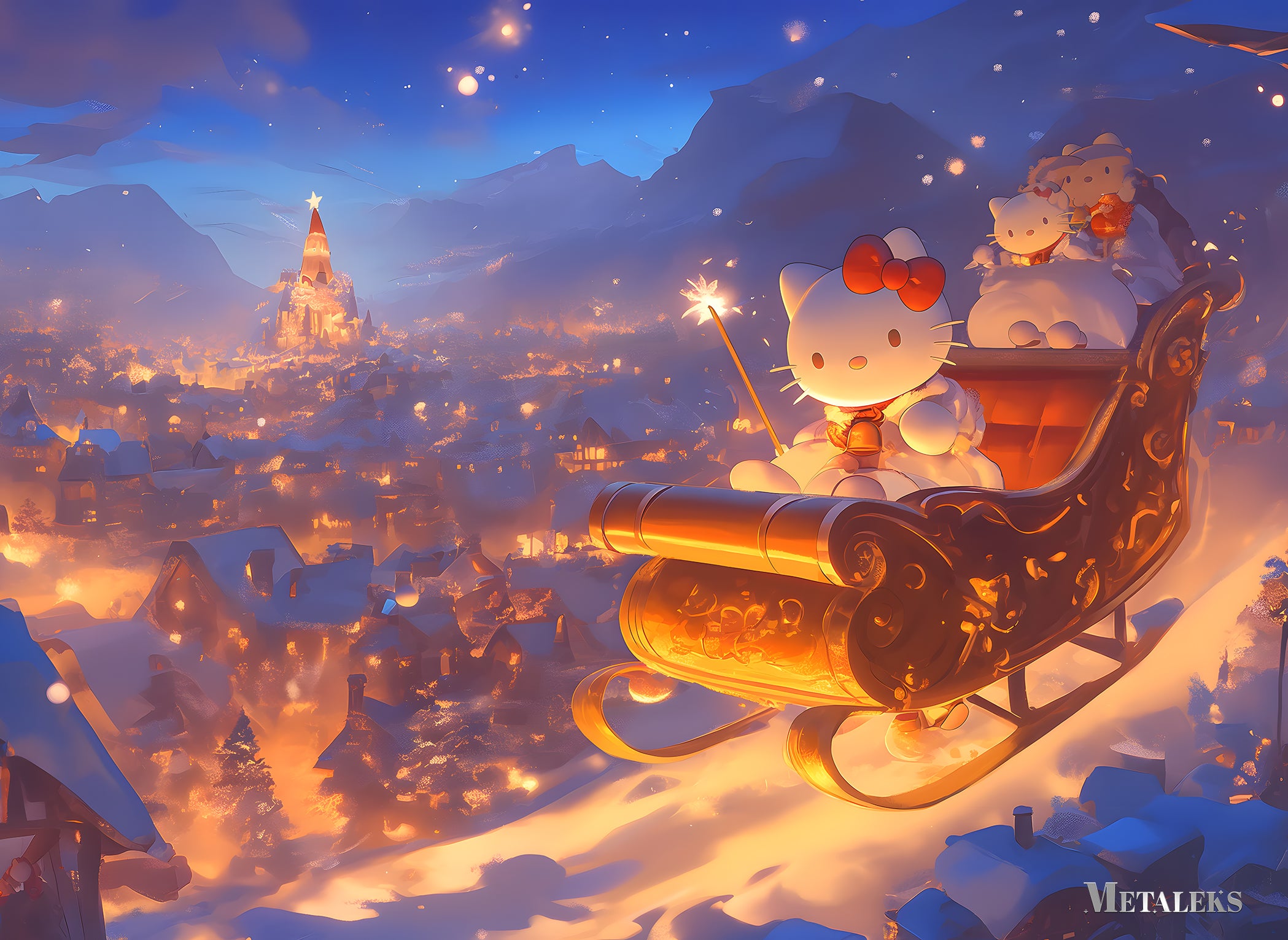 Hello Kitty Golden Sleigh - Magical Christmas Night Over the Village