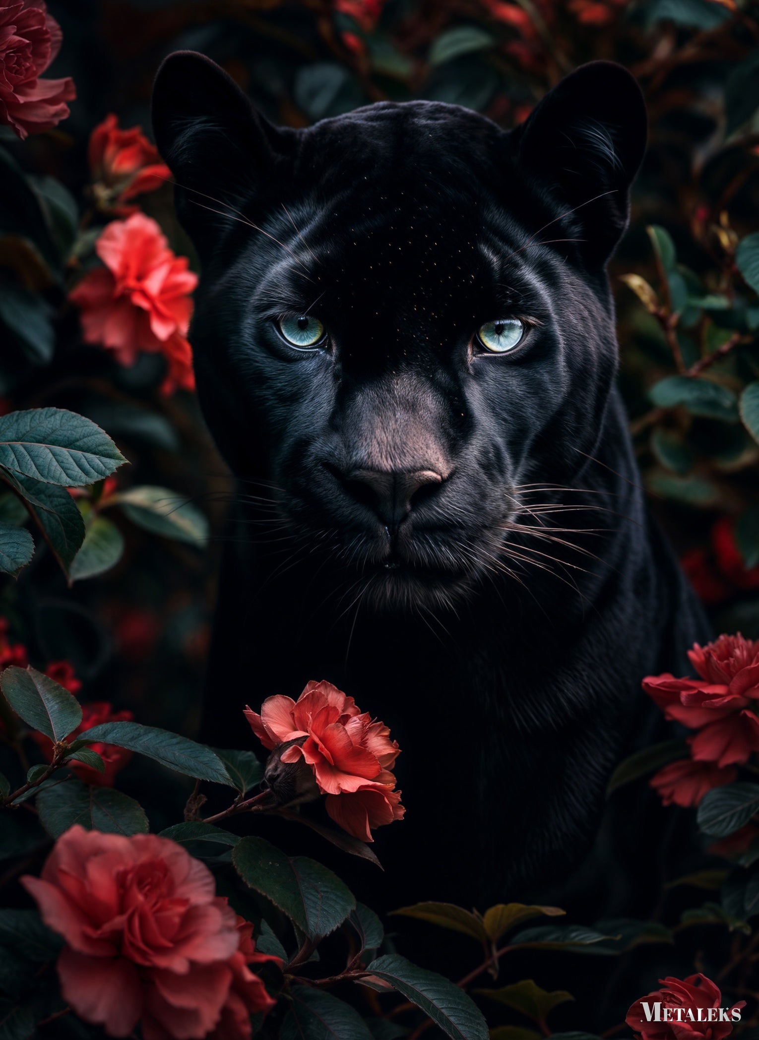 Panther Amidst Crimson Roses