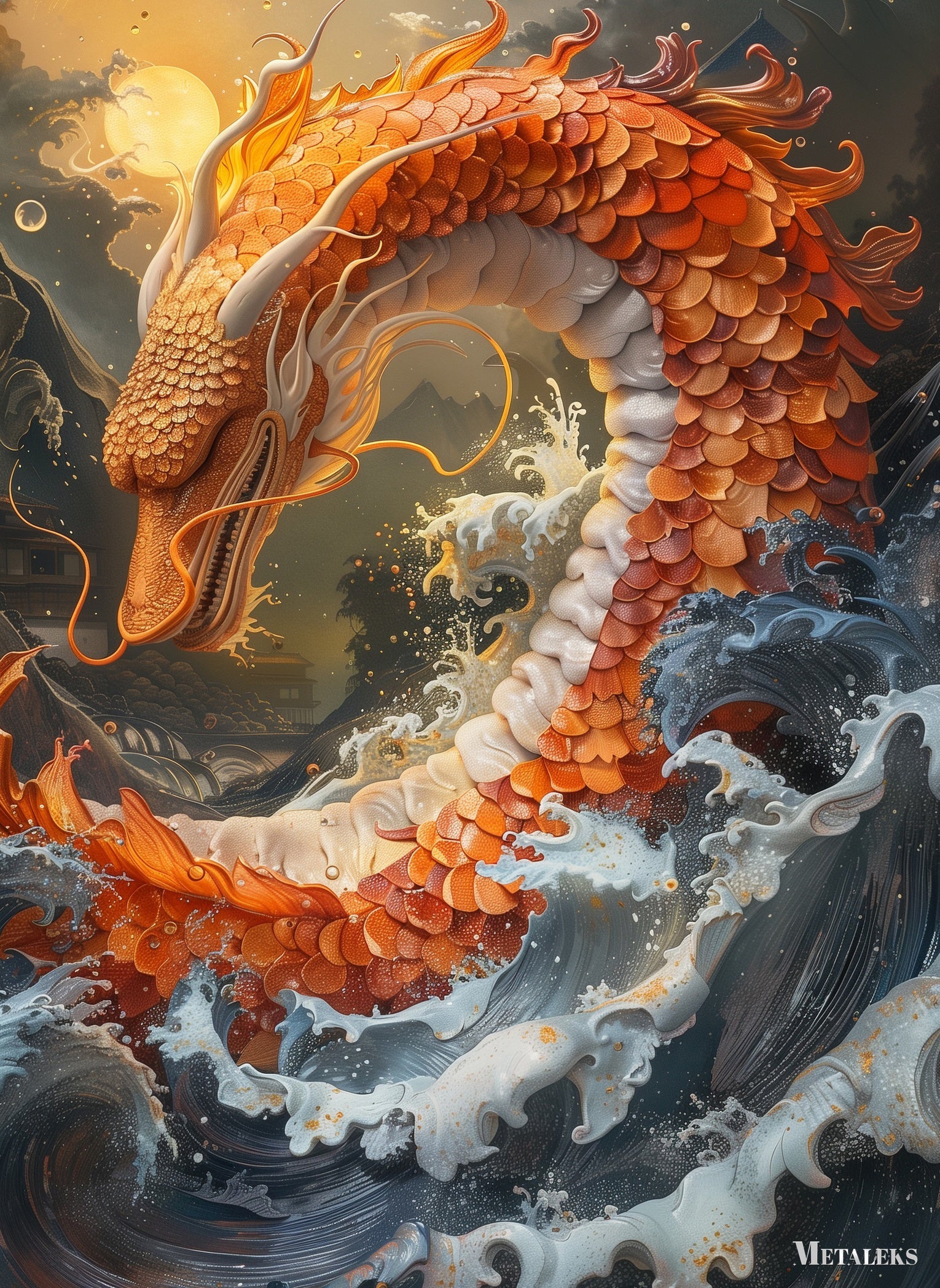 Water Dragon with Waves